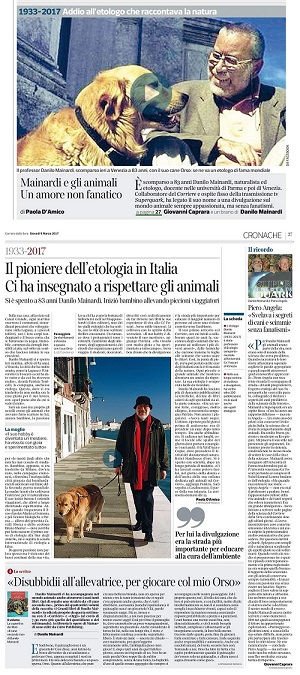 2017-03-09 Corriere della Sera Il pioniere dell'etologia in Italia. Ci ha insegnato a rispettare gli animali