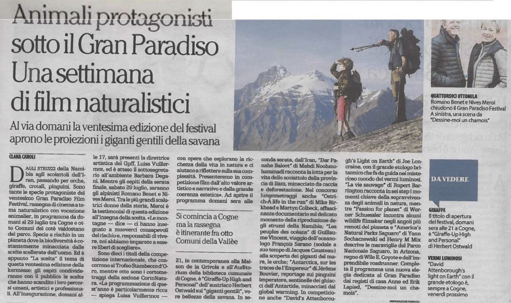 2017-07-23 La Repubblica Animali protagonisti sotto il Gran Paradiso Una settimana di film naturalistici
